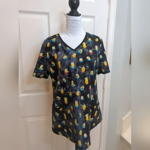 MINIONS the Rise of Gru Medical Scrub Top Shirt V Neck Women's Size Small